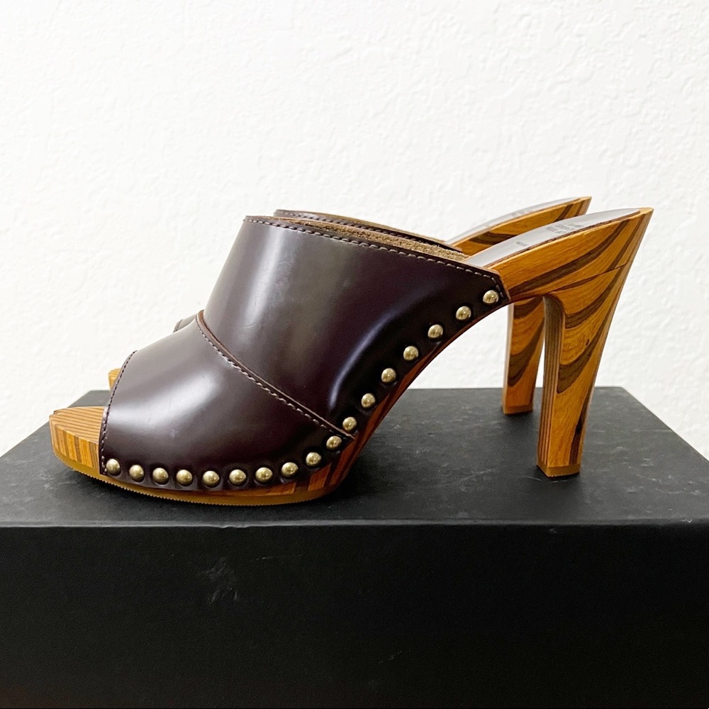 Marc Jacobs Runway Leather Wood Heel Clogs 39 - Picture 2 of 12
